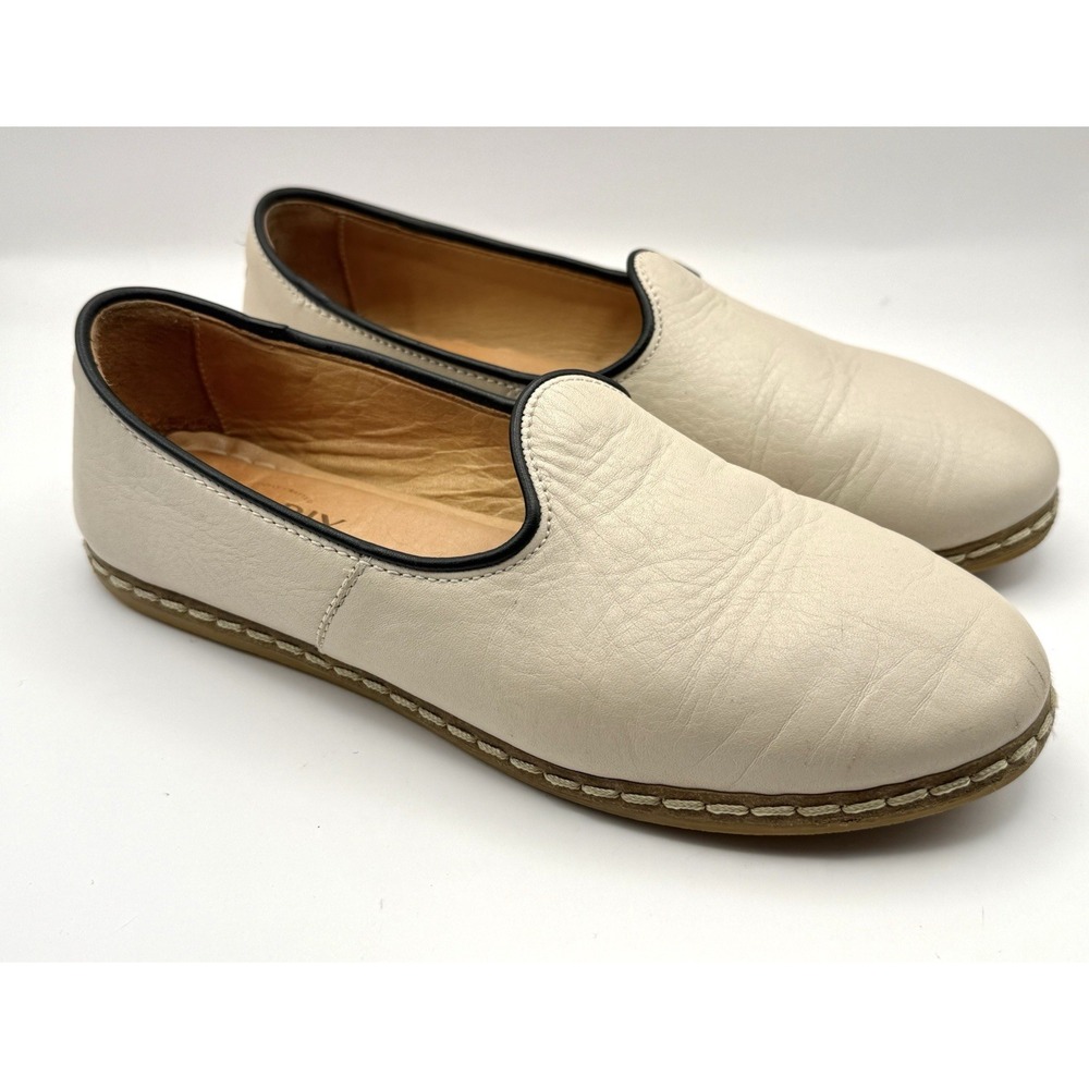 Clarix Leather Artisan Slip-On Flats Shoes Women Sz 8 Cream Minimalist Boho